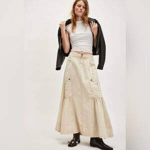 Free People Rough Riding Maxi Skirt in Birch / Light Sand